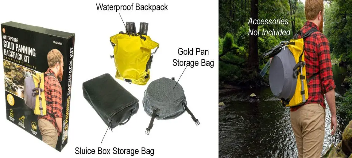 GP-KIT60WB Gold Panning Backpack- Waterproof Backpack, Neoprene Sluice Box Bag, Mesh Gold Pan Bag