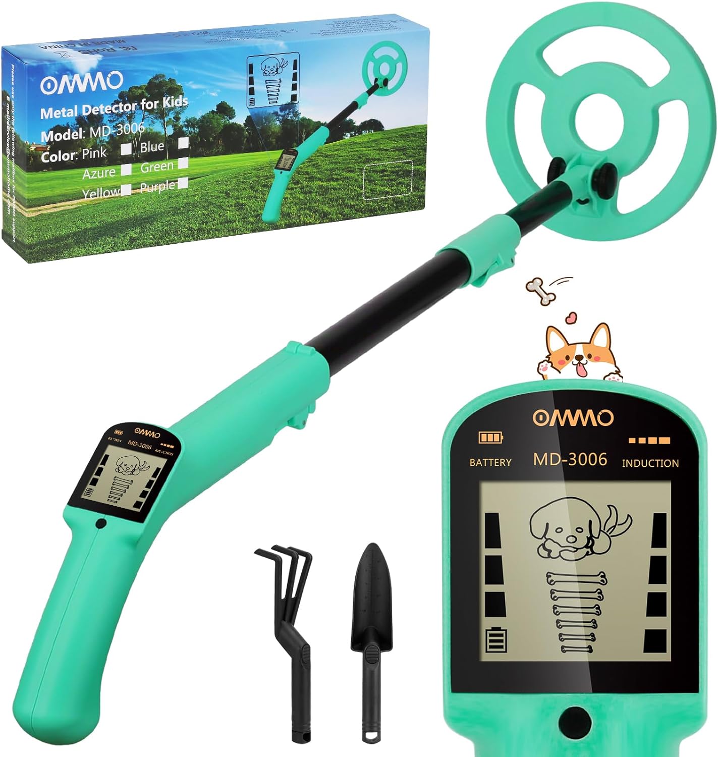 OMMO Metal Detector, Adjustable 27.5”-37.8” Metal Detector for Kids with Intuitive LCD Display, Lightweight Kids Metal Detectors with 6” Search Coil for Exploration Hiking