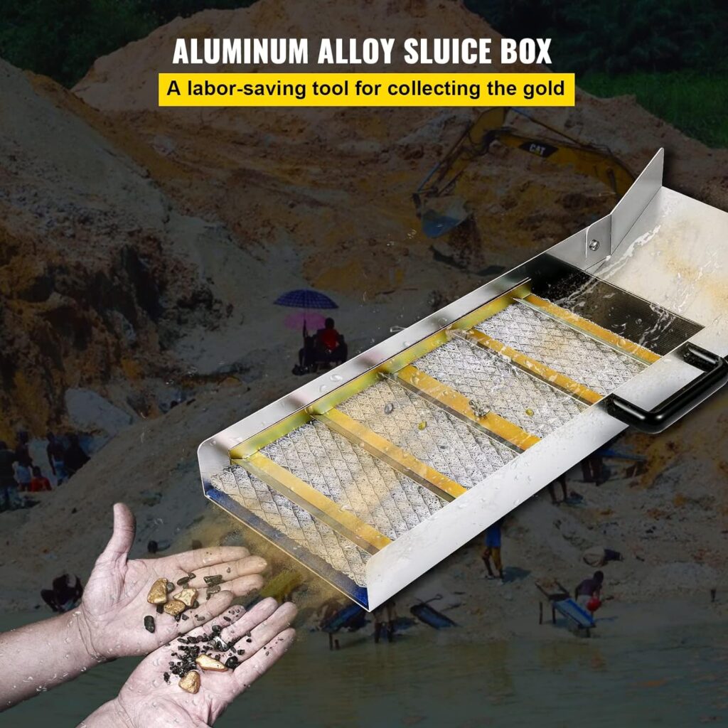 VEVOR Folding Aluminum Alloy Sluice Box, Compact 50 Sluice Boxes for Gold, Lightweight Gold Sluice Equipment, Portable Sluice Boxes w/Miners Moss, River, Creek, Gold Panning, Prospecting, Dredging